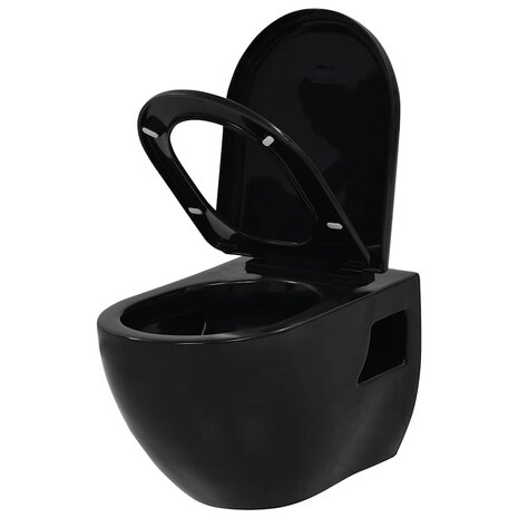 Hangend toilet met verborgen stortbak keramiek zwart 3