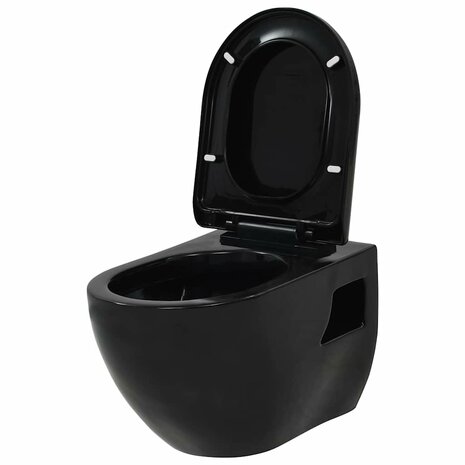 Hangend toilet met verborgen stortbak keramiek zwart 4