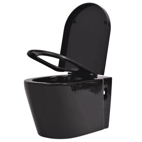 Hangend toilet met verborgen stortbak keramiek zwart 3