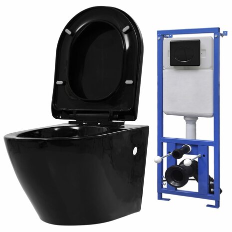 Hangend toilet met verborgen stortbak keramiek zwart 1