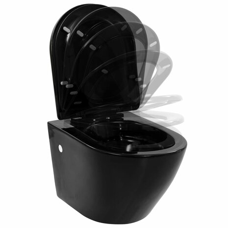 Hangend toilet met verborgen stortbak keramiek zwart 6