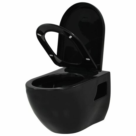 Hangend toilet met verborgen stortbak keramiek zwart 4