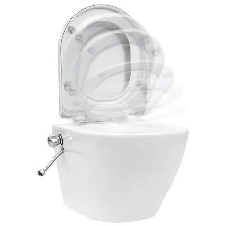 Hangend toilet randloos met verborgen stortbak keramiek wit 6
