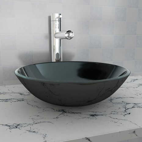Wasbak gehard glas 42 cm zwart 1