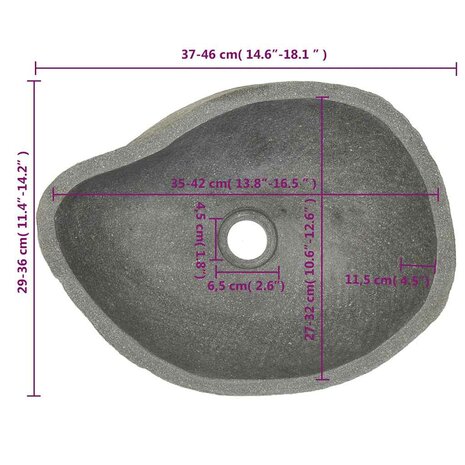 Wastafel ovaal (37-46)x(29-36) cm riviersteen 7