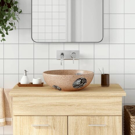 Opzetwasbak rond Φ41x14 cm keramiek bruin en blauw 1