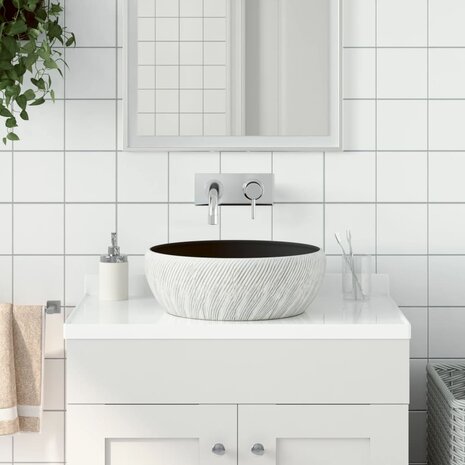 Opzetwasbak rond Φ41x14 cm keramiek zwart en grijs 1