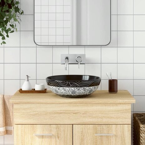 Opzetwasbak rond Φ41x14 cm keramiek zwart en blauw 1