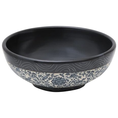 Opzetwasbak rond Φ41x14 cm keramiek zwart en blauw 3