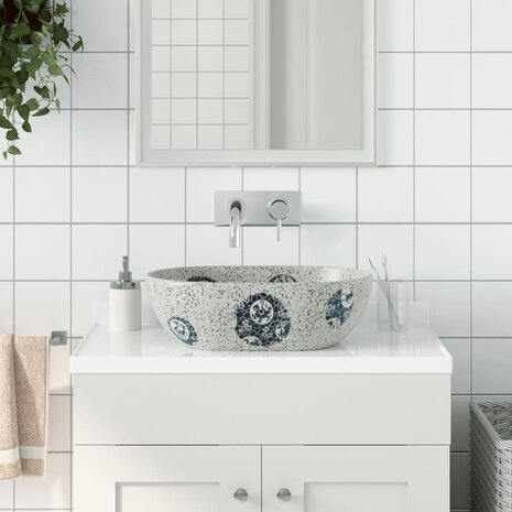 Opzetwasbak ovaal 47x33x13 cm keramiek grijs en blauw 1