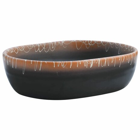 Opzetwasbak ovaal 47x33x13 cm keramiek zwart en oranje 2