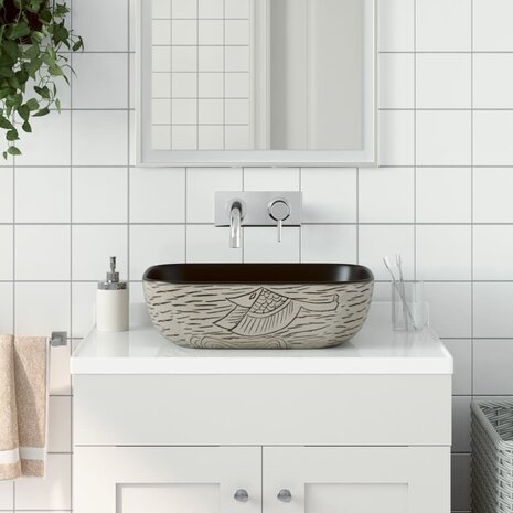 Opzetwasbak rechthoekig 48x37,5x13,5 cm keramiek grijs en zwart 1