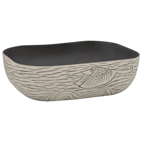 Opzetwasbak rechthoekig 48x37,5x13,5 cm keramiek grijs en zwart 2