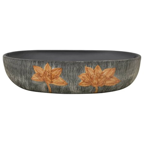 Opzetwasbak ovaal 59x40x14 cm keramiek grijs en zwart 3
