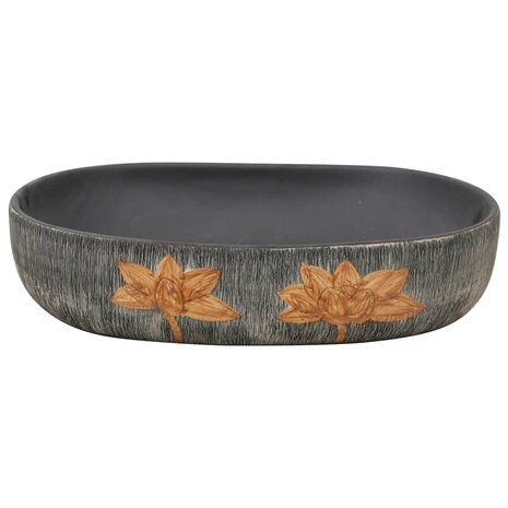 Opzetwasbak ovaal 59x40x14 cm keramiek grijs en zwart 4