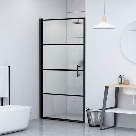 Douchedeur halfmat 81x195 cm gehard glas zwart 1