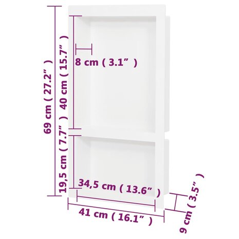 Douchenis met 2 vakken 41x69x9 cm hoogglans wit 7