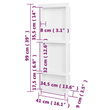 Douchenis met 3 vakken 41x99x9 cm hoogglans wit 7