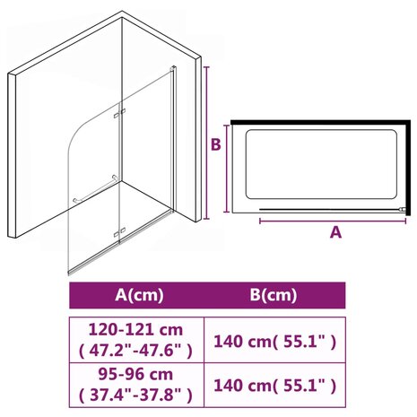 Douchewand inklapbaar 2 panelen 120x140 cm ESG 7