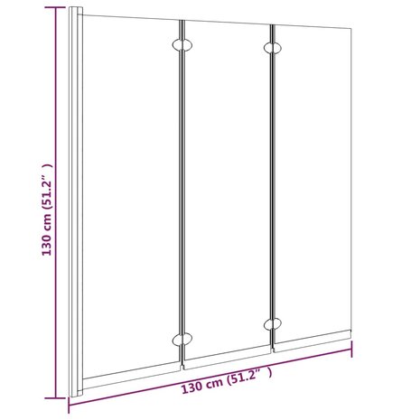 Douchewand inklapbaar 3 panelen 130x130 cm ESG zwart 8