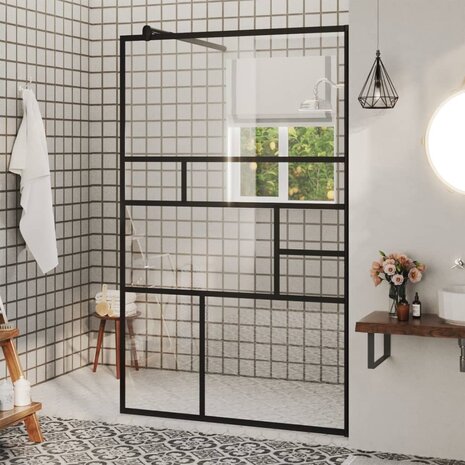 Inloopdouchewand 100x195 cm ESG-glas transparant en zwart 1