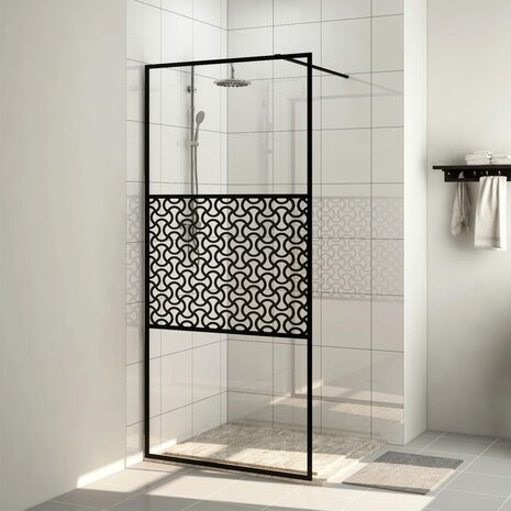 Inloopdouchewand 90x195 cm ESG-glas transparant en zwart 1