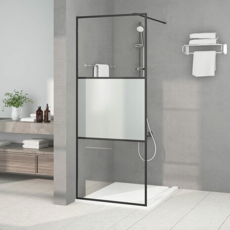 Inloopdouchewand 80x195 cm halfmat ESG-glas zwart 1
