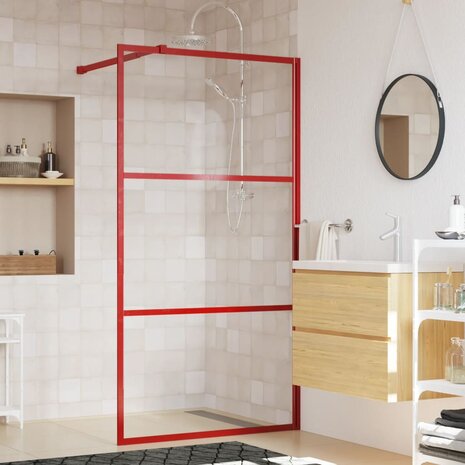 Inloopdouchewand transparant 100x195 cm ESG-glas rood 1