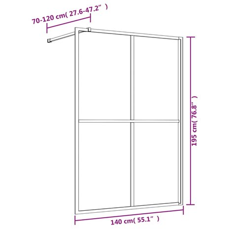 Inloopdouchewand transparant 140x195 cm ESG-glas rood 7