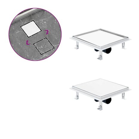Doucheafvoer met 2-in-1 deksels 28x28 cm roestvrij staal 1
