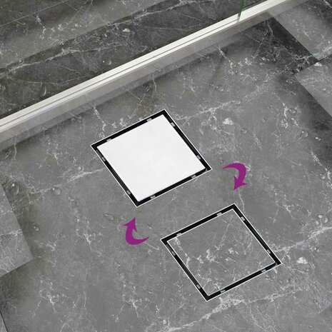 Doucheafvoer met 2-in-1 deksels 28x28 cm roestvrij staal 7