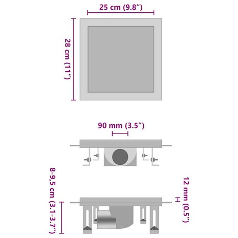 Doucheafvoer met 2-in-1 deksels 28x28 cm roestvrij staal 9
