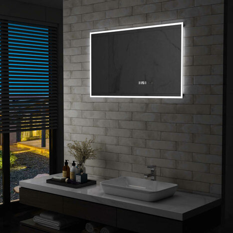 Badkamerspiegel LED met aanraaksensor en tijdweergave 100x60 cm 1