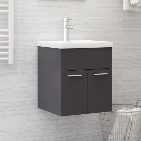 Wastafelkast 41x38,5x46 cm bewerkt hout hoogglans grijs 1