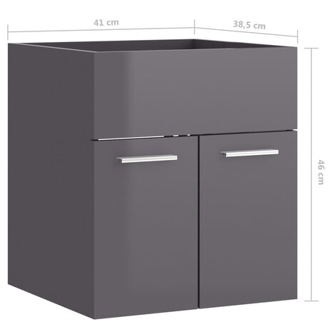 Wastafelkast 41x38,5x46 cm bewerkt hout hoogglans grijs 8