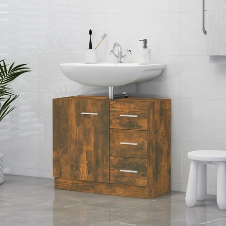 Wastafelkast 63x30x54 cm bewerkt hout gerookt eikenkleurig 1