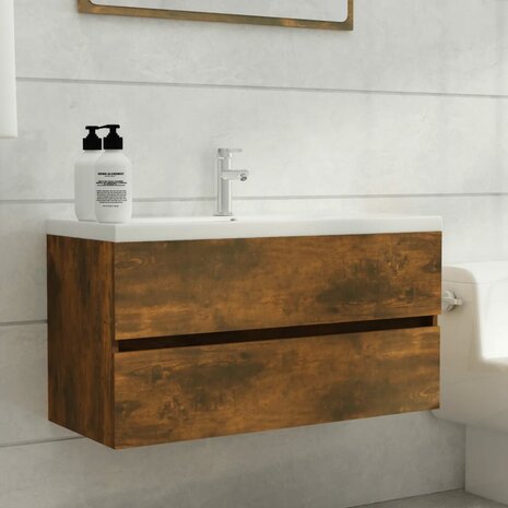 Wastafelkast 90x38,5x45 cm bewerkt hout gerookt eikenkleurig 1