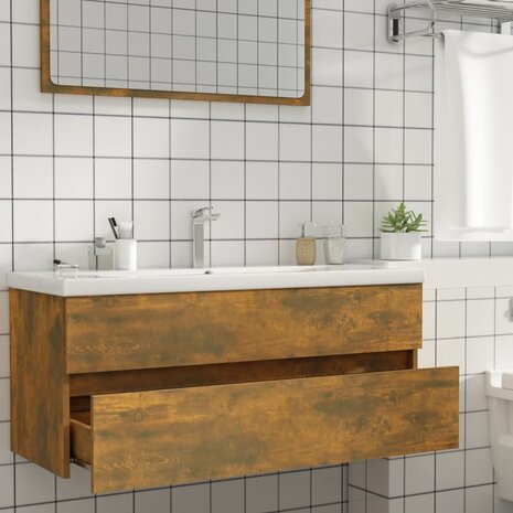 Wastafelkast 100x38,5x45 cm bewerkt hout gerookt eikenkleurig 6