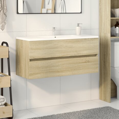 Wastafelkast 100x38,5x45 cm bewerkt hout sonoma eikenkleurig 3