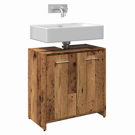 Wastafelkast 60x33x60 cm bewerkt hout oud houtkleurig 1