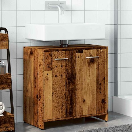 Wastafelkast 60x33x60 cm bewerkt hout oud houtkleurig 4