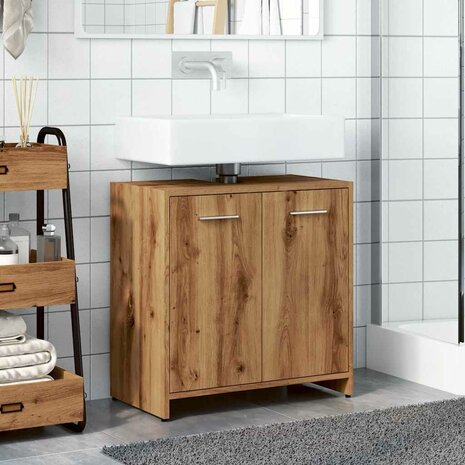 Wastafelkast 60x33x60 cm bewerkt hout artisanaal eikenkleurig 3