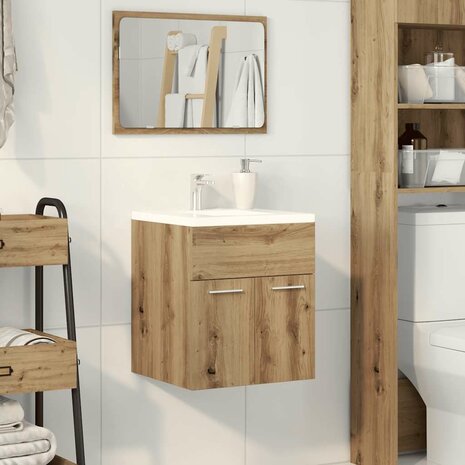 Wastafelkast 41x38,5x46 cm bewerkt hout artisanaal eikenkleur 3