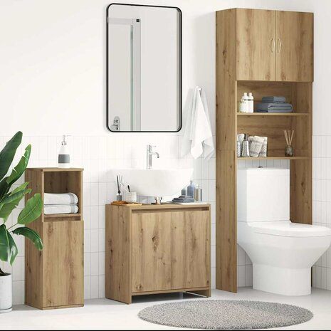 Wastafelkast 60x33x60 cm bewerkt hout artisanaal eikenkleurig 3