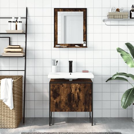 2-delige Badkamerkastenset bewerkt hout gerookt eikenkleurig 3
