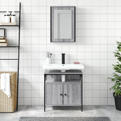 2-delige Badkamermeubelset bewerkt hout grijs sonoma eikenkleur 3