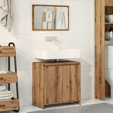 2-delige Badkamermeubelset bewerkt hout artisanaal eikenkleur 3