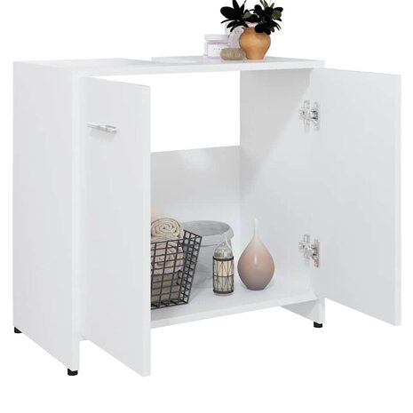 Badkamerkast 60x33x61 cm bewerkt hout wit 4