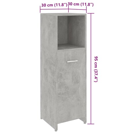 Badkamerkast 30x30x95 cm bewerkt hout betongrijs 9