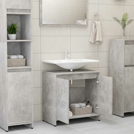 Badkamerkast 60x33x61 cm bewerkt hout betongrijs 3
